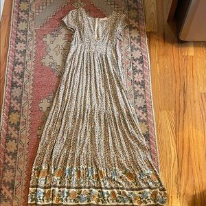 NATURAL LIFE Cream Maxi Dress with Green and Mustard Floral Border